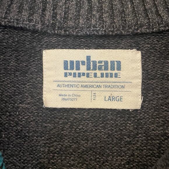 Urban Pipeline Men’s Sweater Large Gray Red Green Fair Isle Half Zip Nordic Ski - Picture 6 of 7